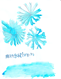 Watercolor of a trio of blue snowflakes