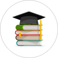 Illustration of graduation cap on top of a stack of books
